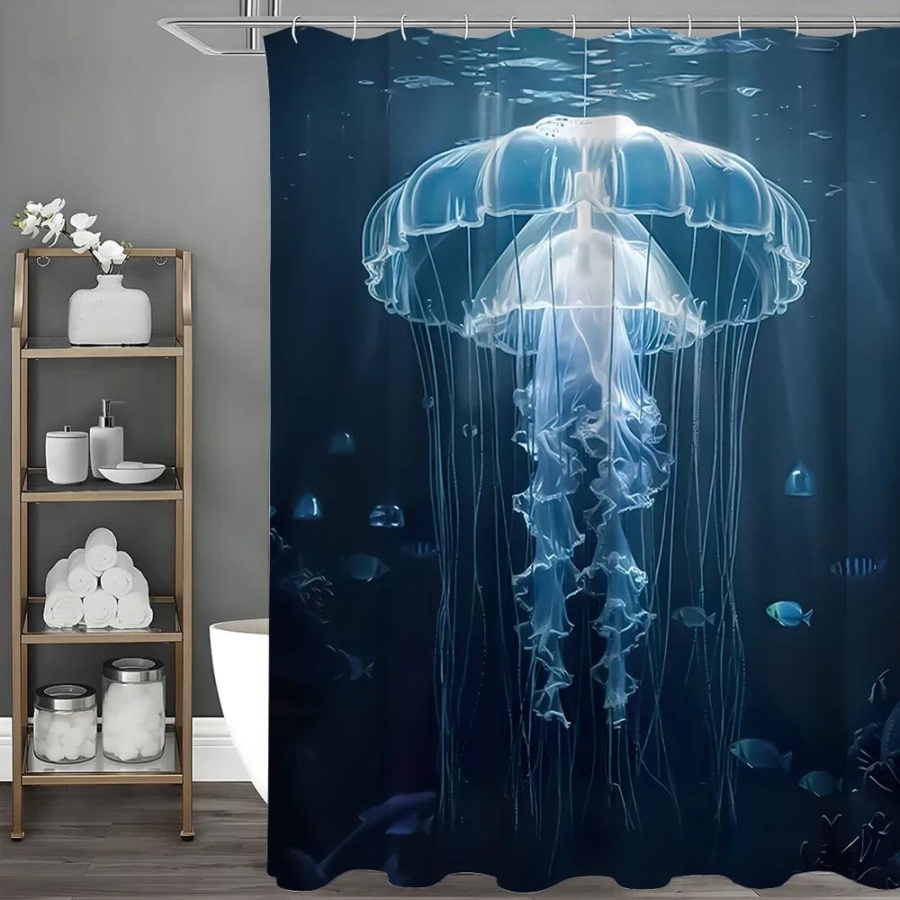Ocean Jellyfish Shower Curtain, Bathroom Decorative Shower Curtain, Waterproof Shower Curtain with Hooks
