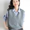 IHUASU Women's Autumn and Winter Loose V-neck Knitted Waistcoat Solid Colour Short Section Sleeve Head Sleeveless Outer Shoulders Vest
