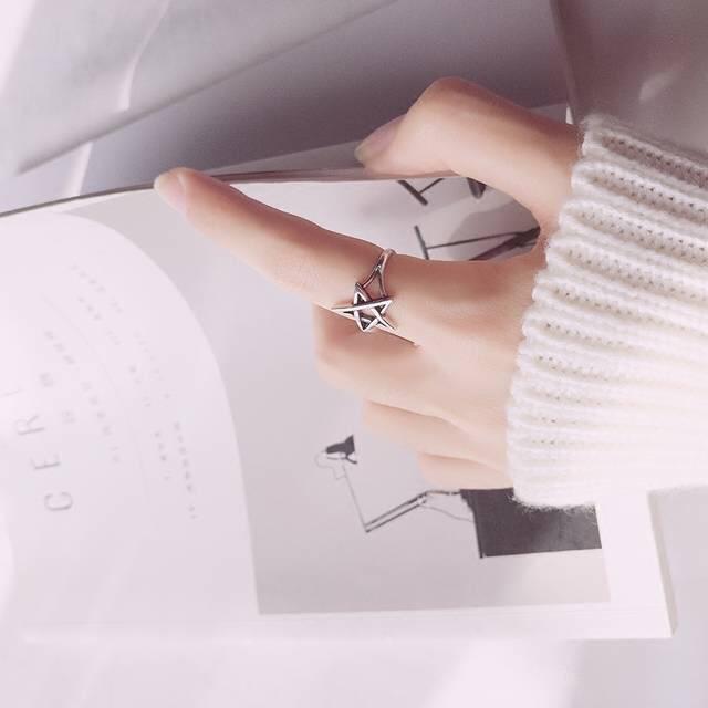 Exaggerated Personality Silver Color David Star Rings For Women Wedding Jewelry Adjustable Antique Finger Ring Anillos