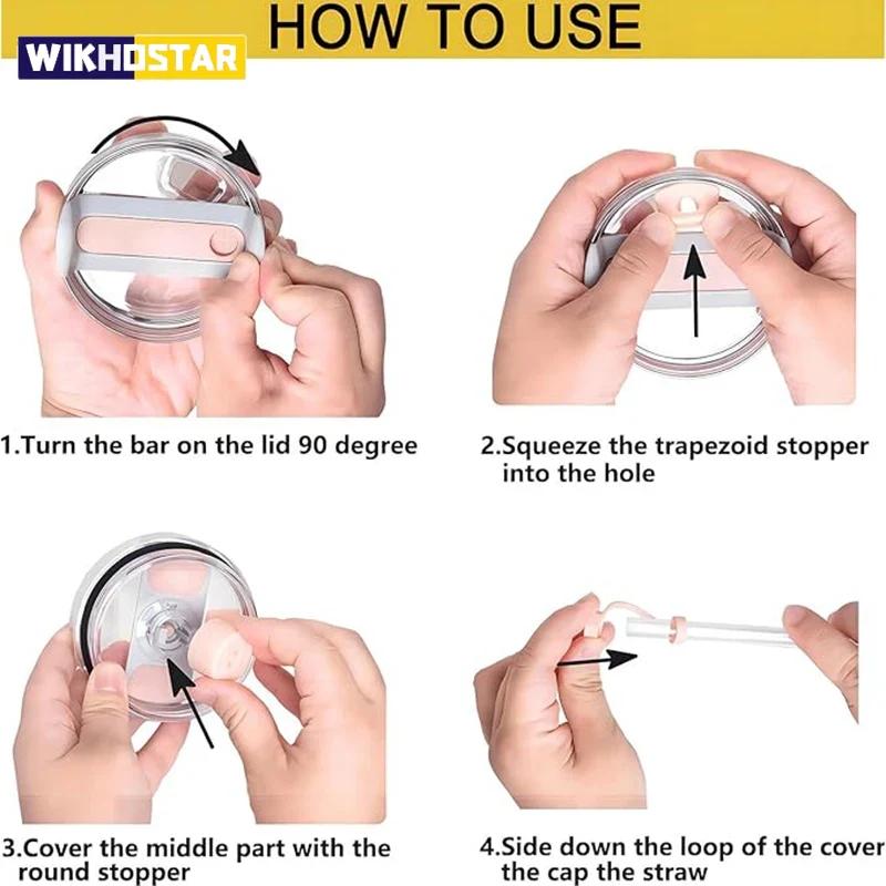 Conjunto de 9 Acessórios mais 6 Peças Rolha de Silicone à Prova de Derramamento 2 Peças Tampa de Cobertura de Canudo para Canudos de 9-10 mm 1 Peça Bota para Copo Stanley