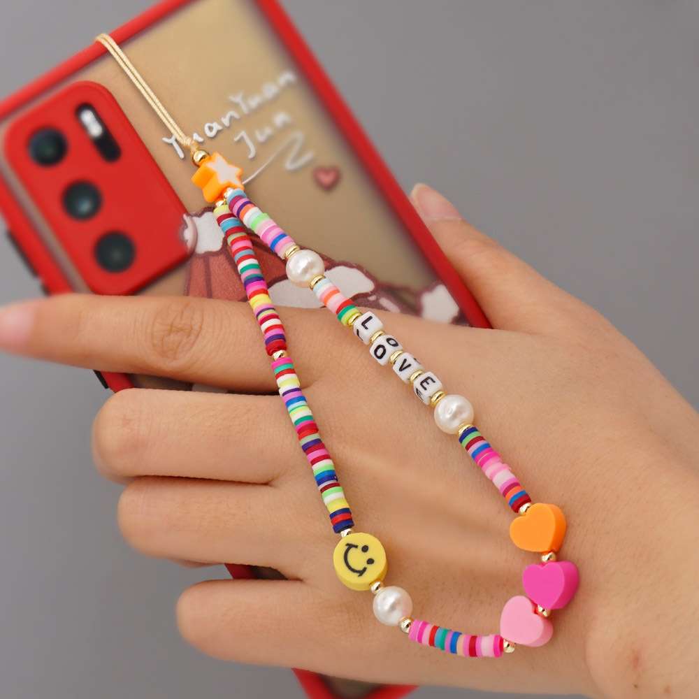 

1 шт., богемные радужные цветные мягкие керамические бусины, искусственный жемчуг, персонализированная цепочка для мобильного телефона, подвесная веревка