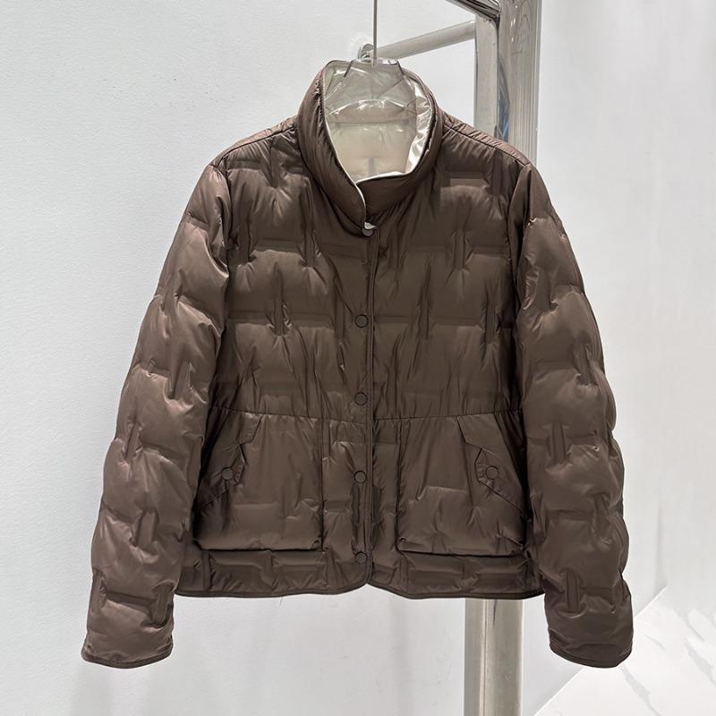 Wear Light and Thin Pressed Rubber Stand-up Collar Down Jacket On Both Sides, Women's Short Loose Casual Autumn and Winter Warm Jacket Tide