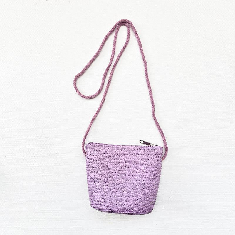 Handmade Woven Girl Flower Straw Bag Coin Purse Zipper Kid Messenger Bags Photo Props Storage Basket Crossbody Handbag