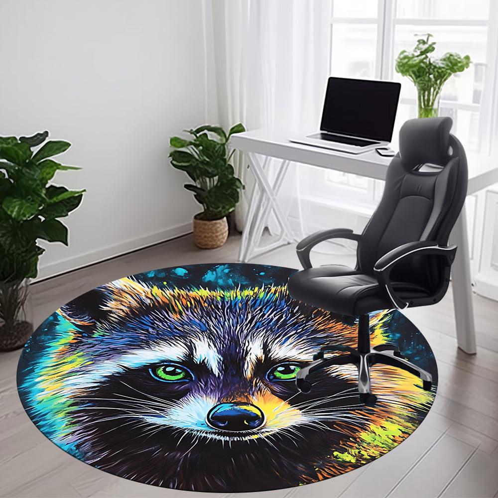 1pc Raccoon Art Office Round Area Rug,  Mat Suitable ForOffice, Under Office Chairs Bedroom Living Room Home Decor, Room Deco