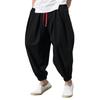 Men's Japanese Cotton Linen Cropped Pants Loose Wide-Legged Pants Plus Size Casual Pants