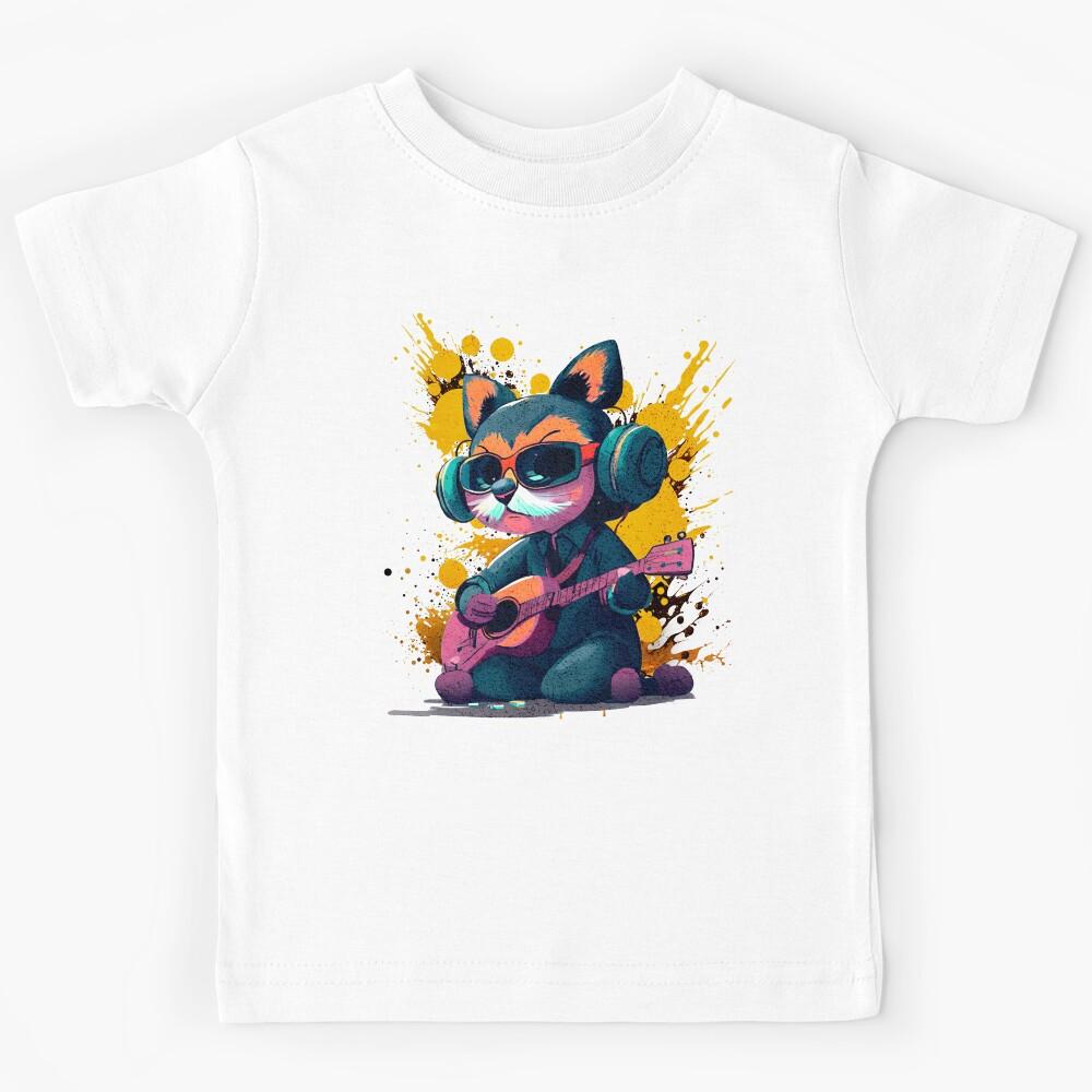 Cool Cat Playing Guitar Kids T-Shirt 150