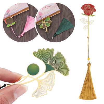 Retro New Tassel Chinese Style Metal Hollow Book Clip Brass Bookmark Pagination Mark Painted