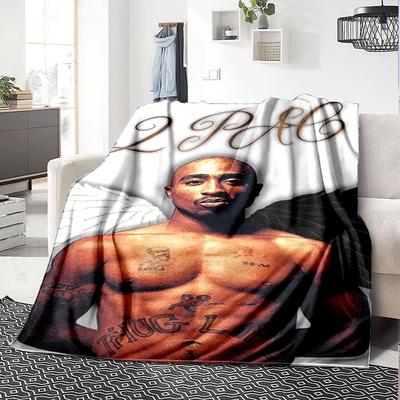 1 peça Cobertor Hip Hop 2Pac Macio Leve Todas as Estações Manta Multiuso para Sofá, Cama, Escritório e Piqueniques, Estilo Francês com Arte de Álbum Icônica e Citações