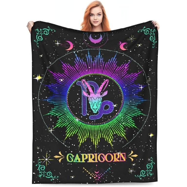 Capricorn Gifts, Soft Flannel Capricorn Zodiac Blanket for Women, Witchy Gifts for Women, 12 Constellations Theme Blanket (40 x30 , Capricorn) 40 x30
