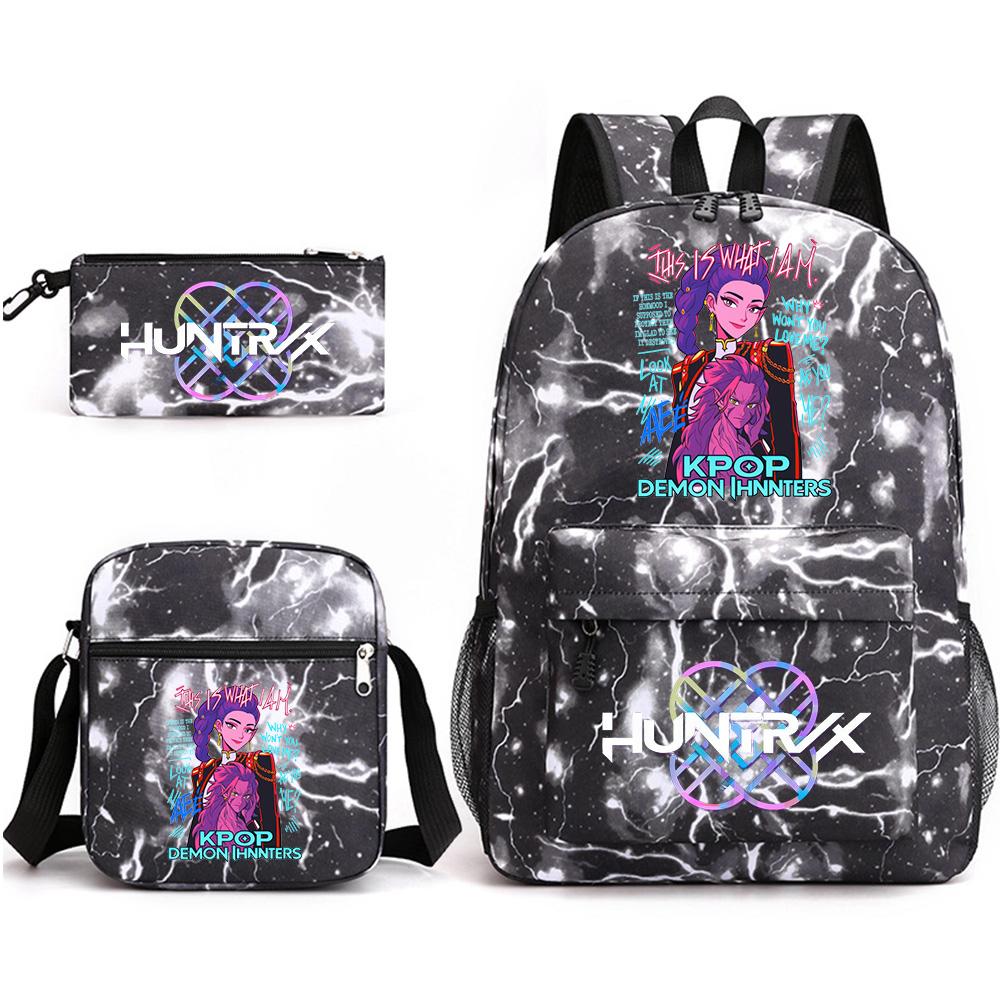 3Pcs/set Backpack with Shoulder Bag Pencil Case for Teenager Student Boy Girl School Bag Anime Printed Large Capacity Waterproof Bookbag Kid Gift