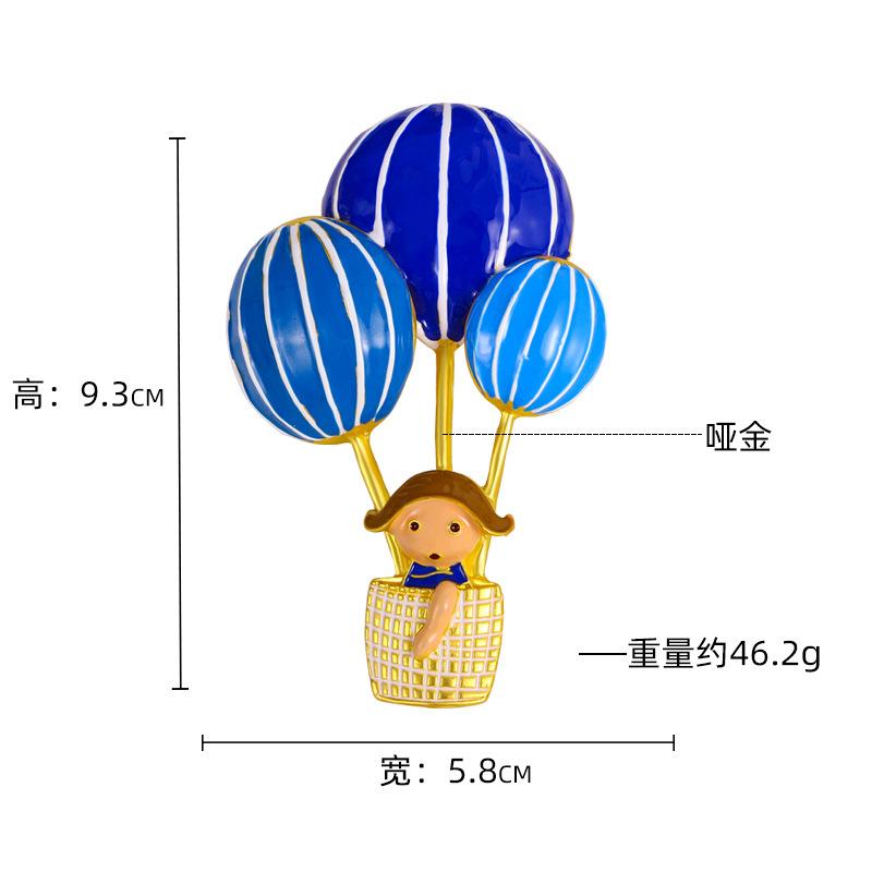 Little Girl Brooch On Cartoon Hot Air Balloon Cute Clothes Decorative Accessories Pin Oil Dripping Gold Brooch