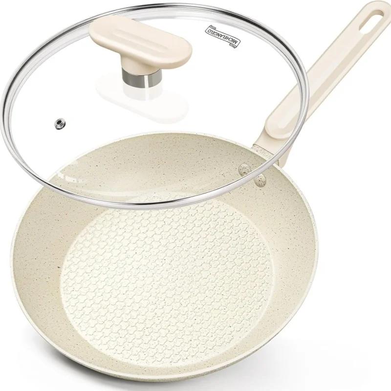 

MICHELANGELO Nonstick Frying Pan Cookware with Glass Lid Skillet Fried Egg Cooker Induction Wok Cooking Pot Kitchen Accessories 20cm белый