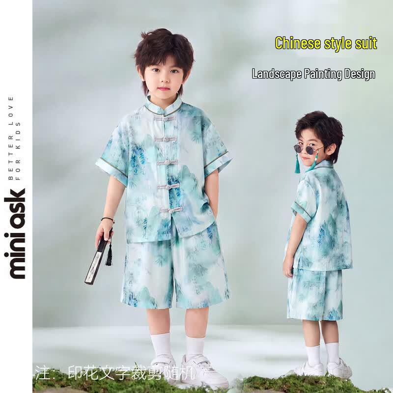 ASK JUNIOR Boys  Chinese Button Short Sleeve & Shorts Set 160cm