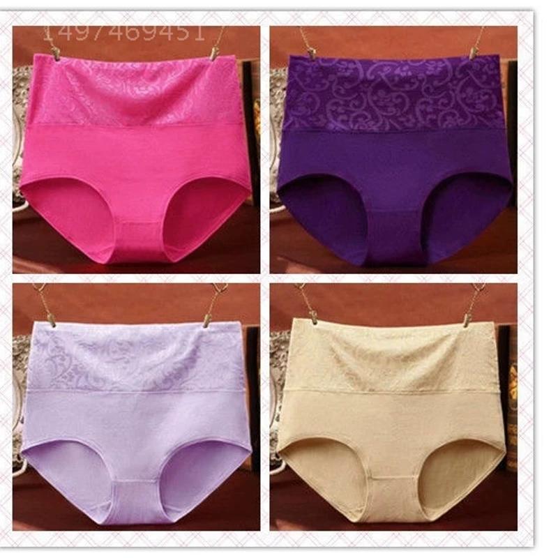 Women's 4-Pack Underwear High Waist Belly Contracting and Waist Slimming Women's Briefs Plus Size Middle-Aged Ladieswear Hip-Lifting Underpants