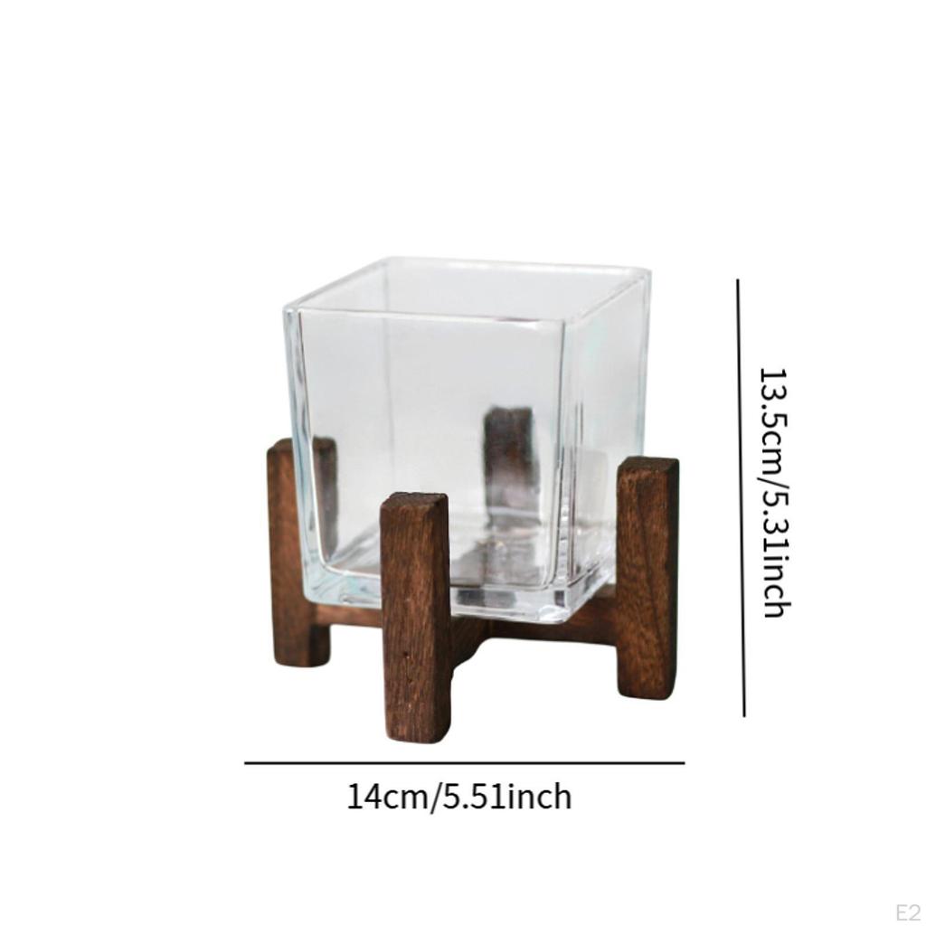 Flower Vase Centerpiece with Wooden Base Decoration Craft Simple Housewarming Gift Elegance Clear