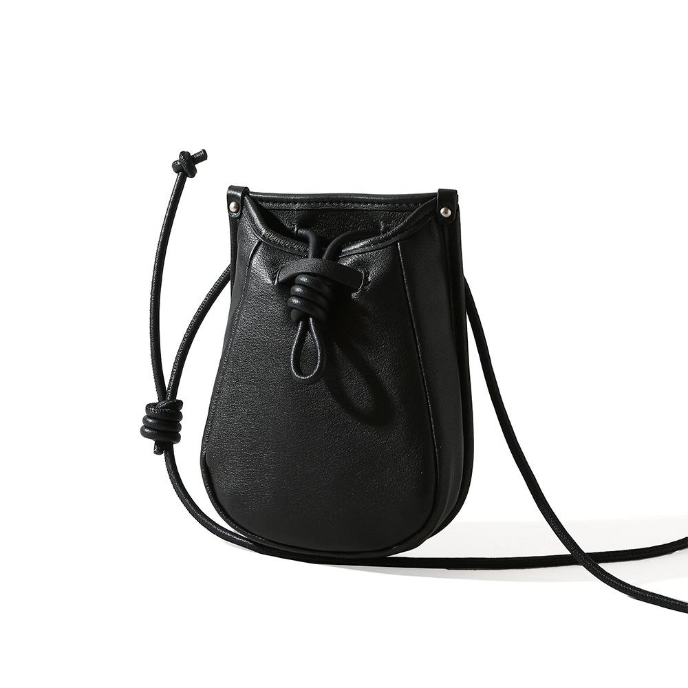 Fashionable and Trendy Single-shoulder Leather Bag, Women's Drawstring Design Mobile Phone Bag, Large-capacity Crossbody Small Bag
