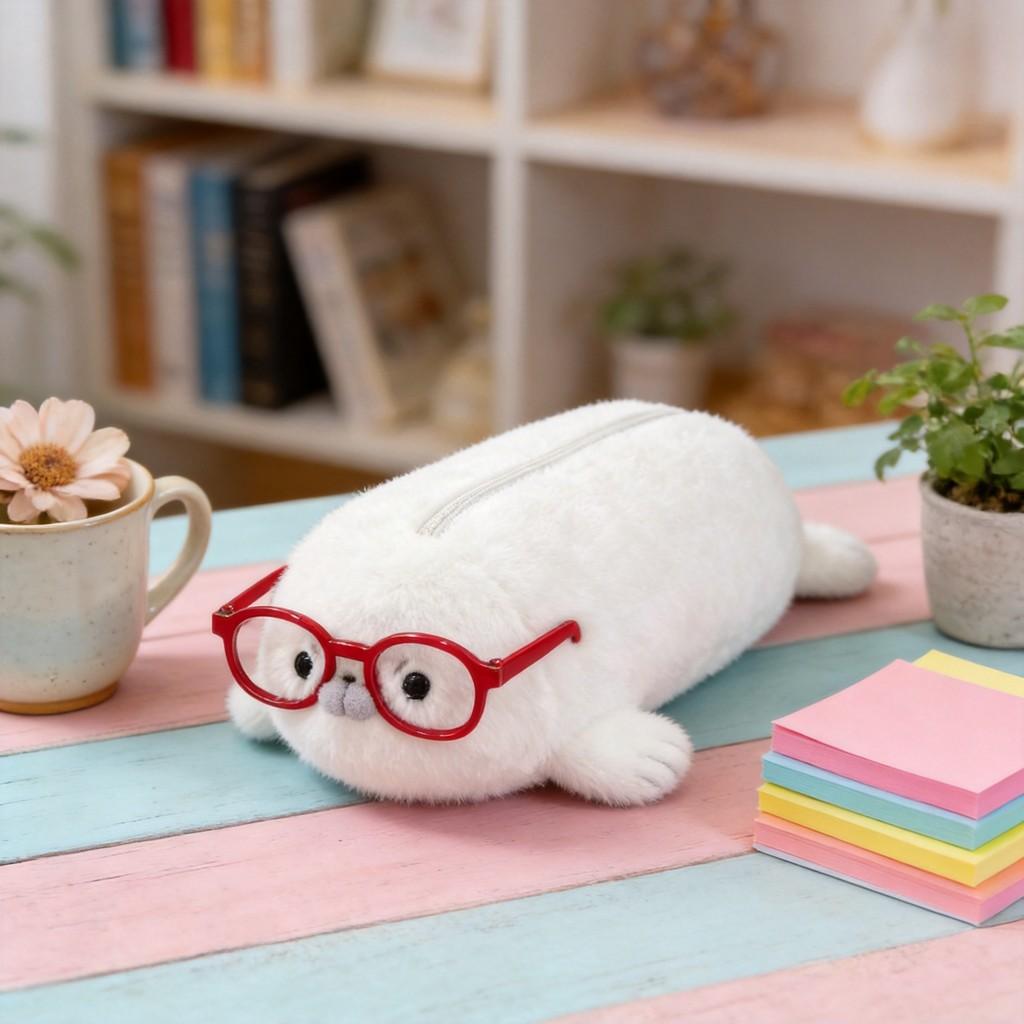 Plush Seal Pencil Case With Large Capacity For Students And Office Storage