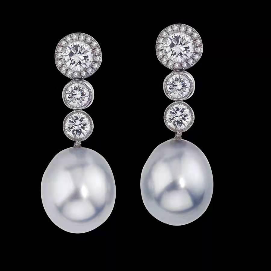 Sweet Little Luxury White Gold-Plated Copper Earrings with Zircon & Baroque Pearl for Women
