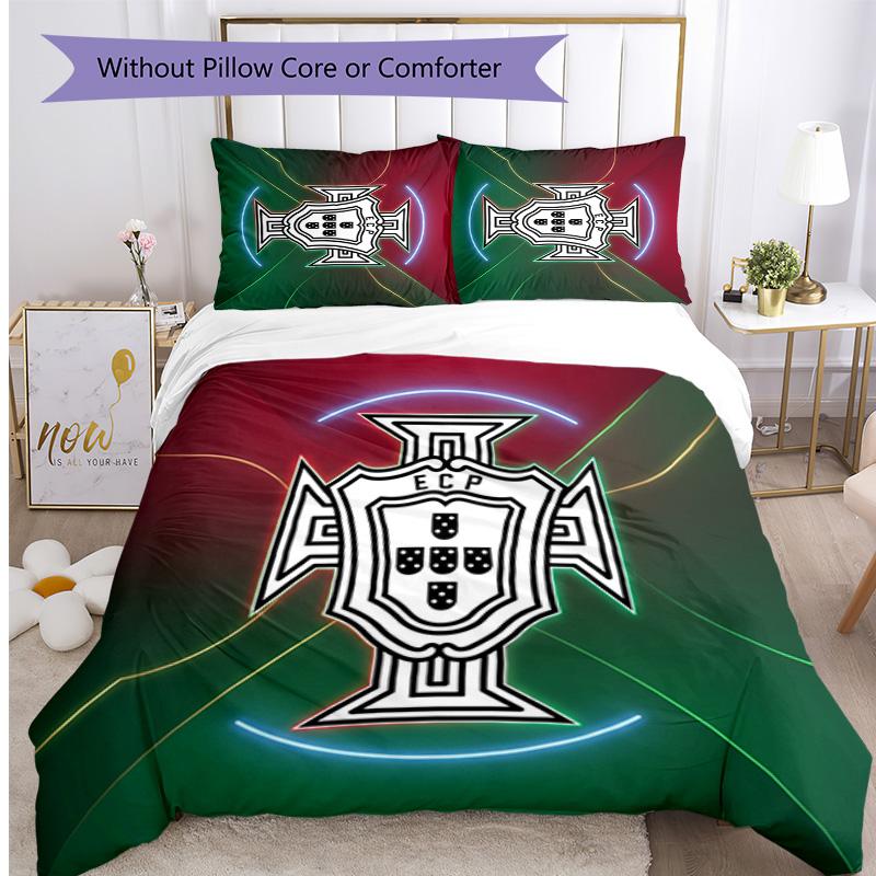 Set Biancheria da Letto Stampata Calcio Portogallo 3 Pezzi Set Copriletto Traspirante Accogliente come Regalo per la Casa Nuova o per le Feste