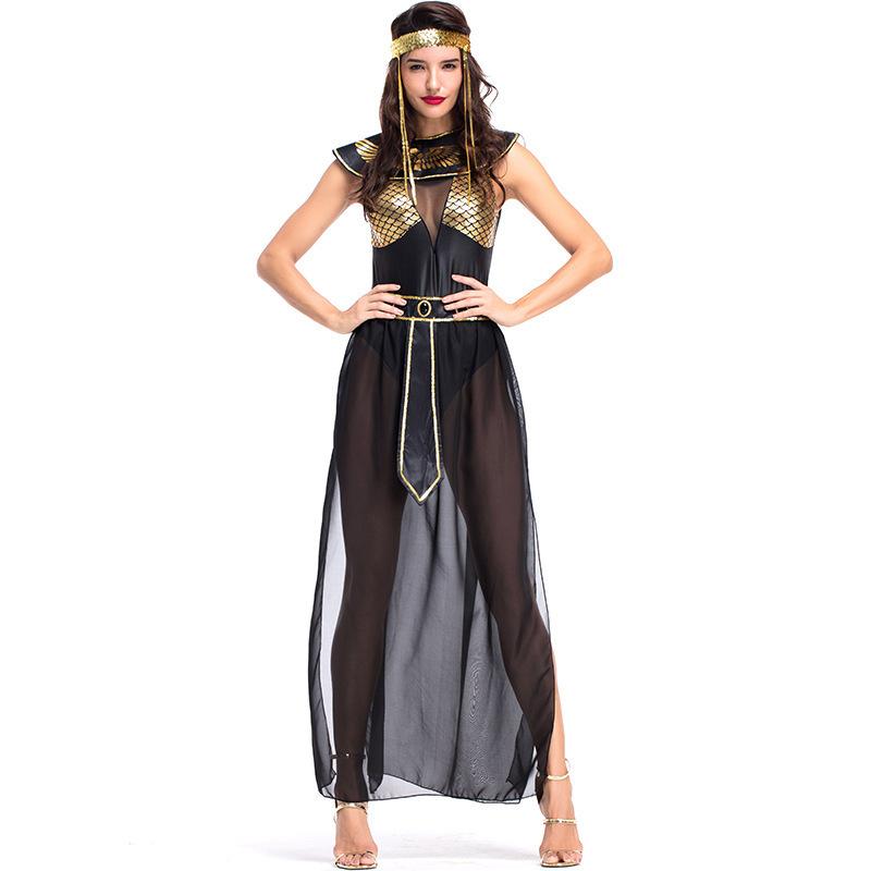 Adult Ancient Egyptian Cleopatra Costumes Egypt Queen Cosplay Halloween Carnival Party Medieval Party Dress M чёрный