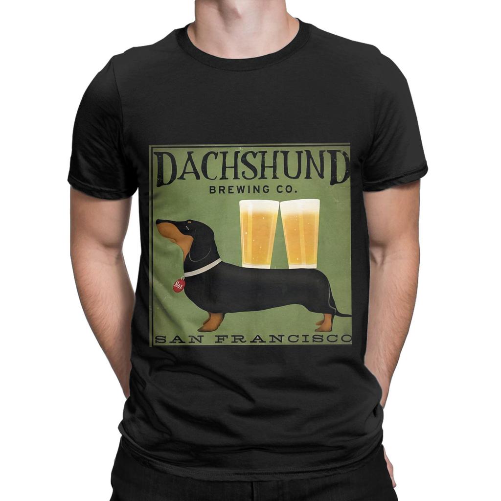Dachshund Brewing Novelty 100% Cotton T-Shirt Dachshund Tees Tops For Men