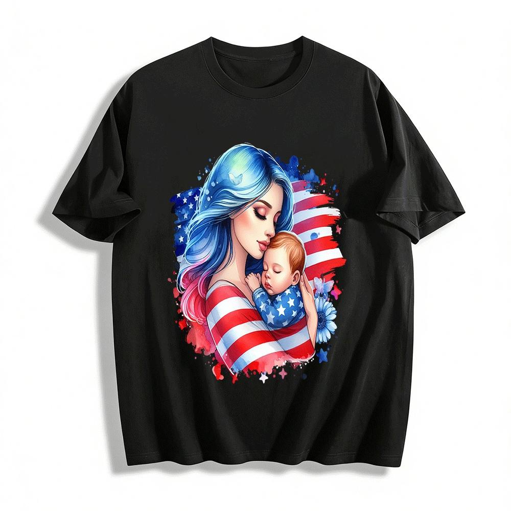 

USA Themed Mother And Baby Print Casual T-Shirt Pure cotton T-shirt XXS