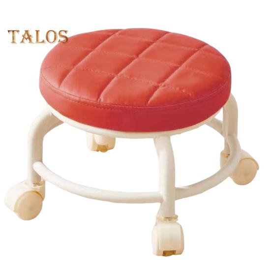 Low Rolling Stool with 360 Degrees Swivel Wheels Faux Leather Cushion Roller Seat with Metal Legs Heavy Duty Rotating Seating Stool