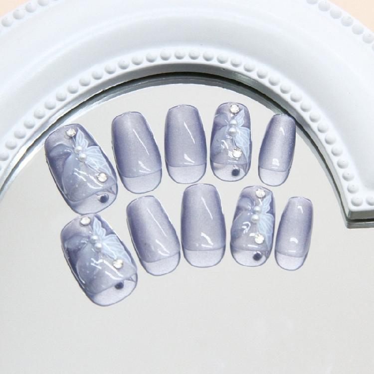 30 Pcs 3D Butterfly Stick On Nail Glossy Full Cover False Nail Reusable Press On Nail Cats Eye Artificial Nail