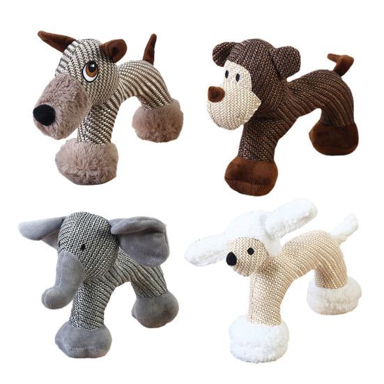Plush Dog Toy Cute Animal Shapes Squeaky Chew Toy Linen Fabric Stuffed Animals Puppy Teething Toy for Dogs Boredom And Anxiety Relief