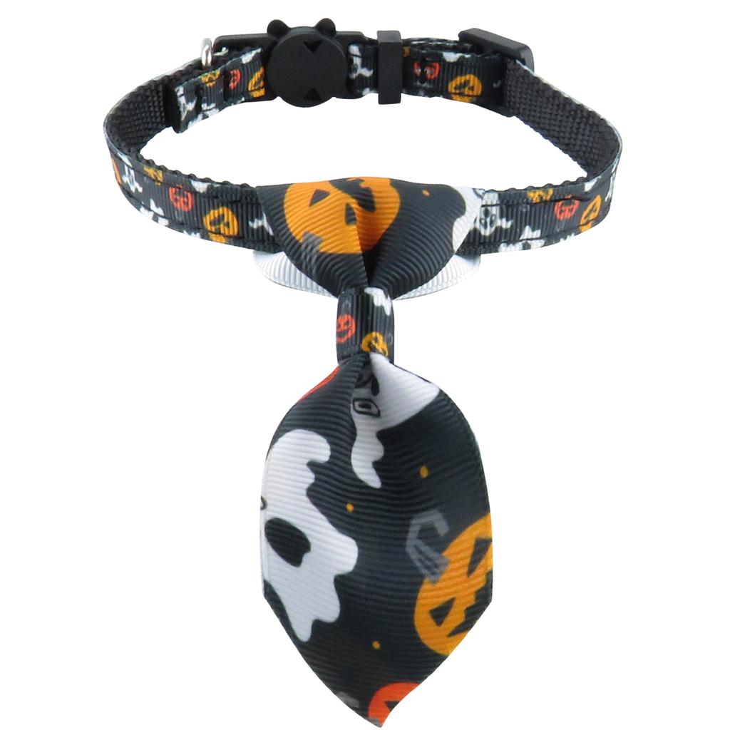 New Pet Cat Collar Halloween Woven Cat Collar Pumpkin Ghost Bow Tie Removable Cat Collar Holiday Cosplay Decoration with Bell