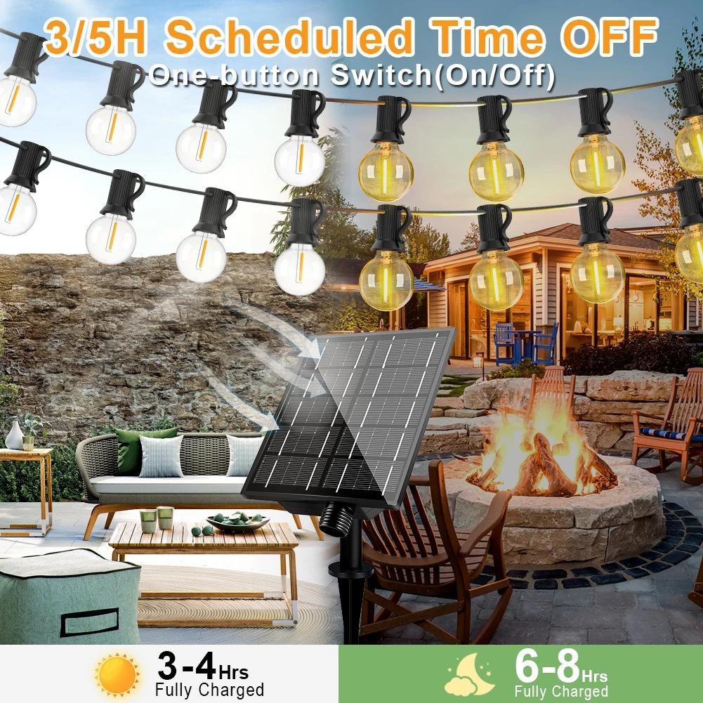 Solar Powered LED Light String G40 Shatterproof Ball Bulb Lights IP54 Waterproof for Courtyard Garden Camper Decoration Lighting