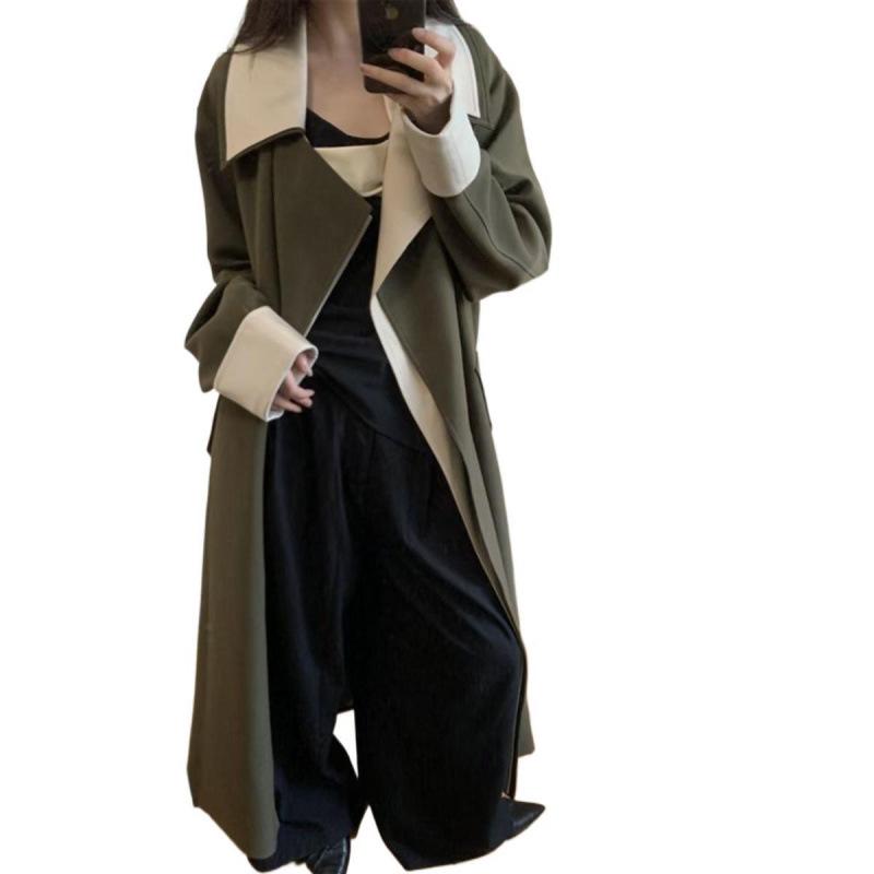 Women's Color Block Trench Coat - British Style for Spring & Autumn