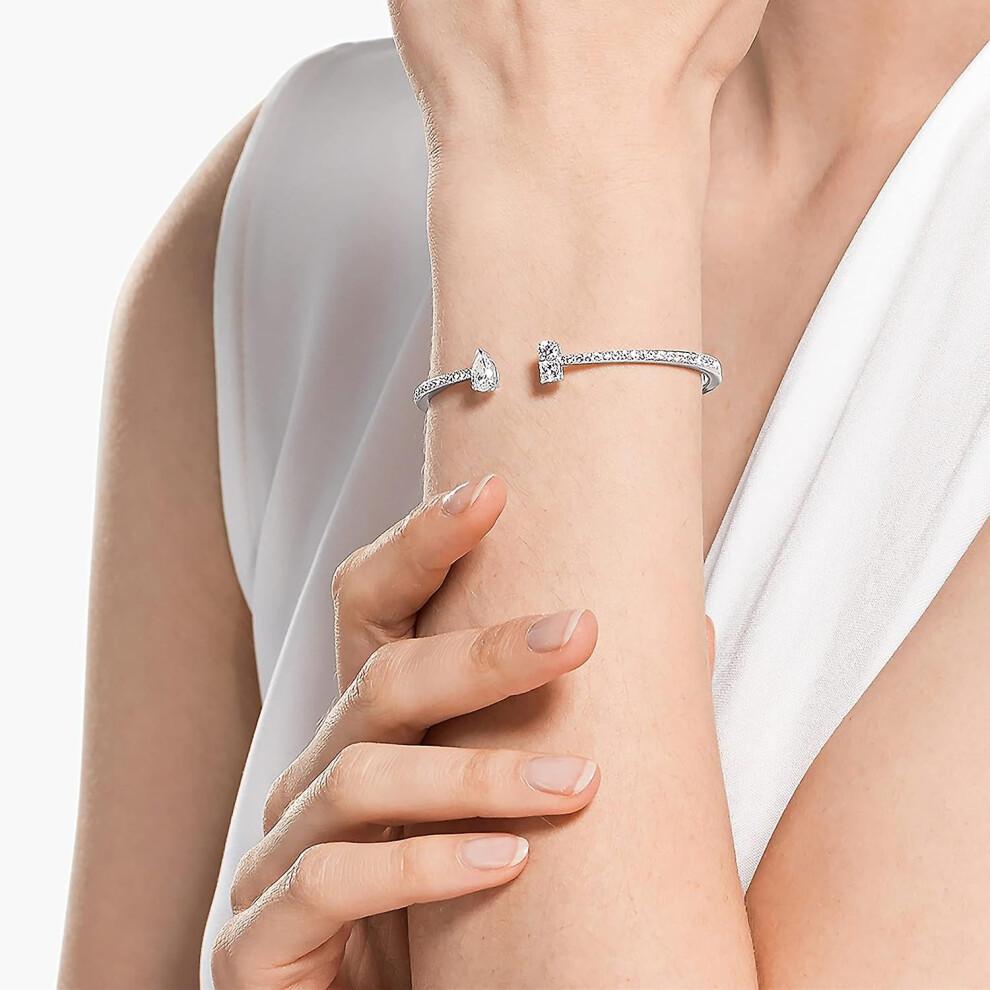 Bebetter Attract Cuff Bracelet Jewelry Collection, Rhodium Tone Finish, Clear Crystals