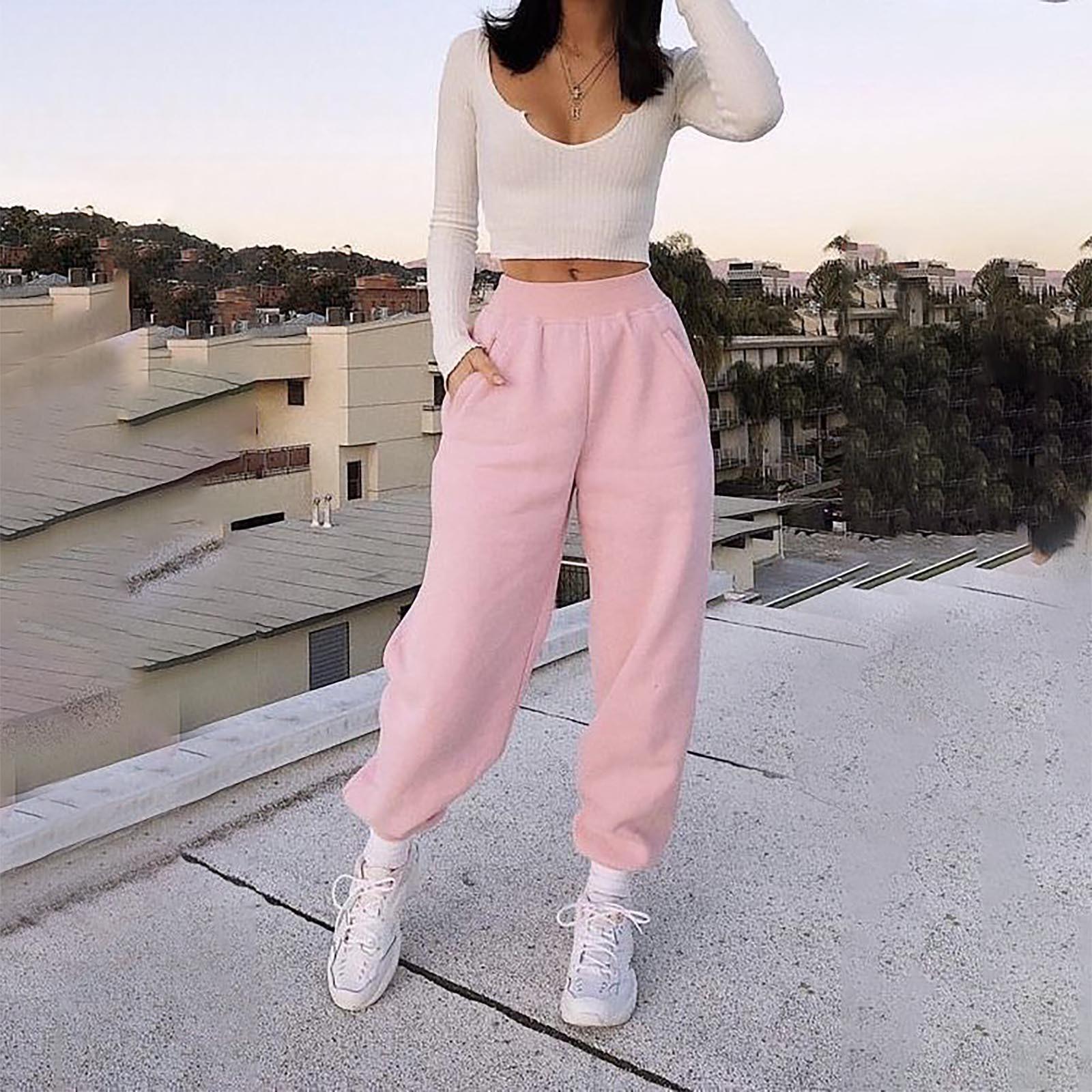 

Women Printing Easy High Waist Leisure Time Sweater Pants Hip Hop Pants S рожевий