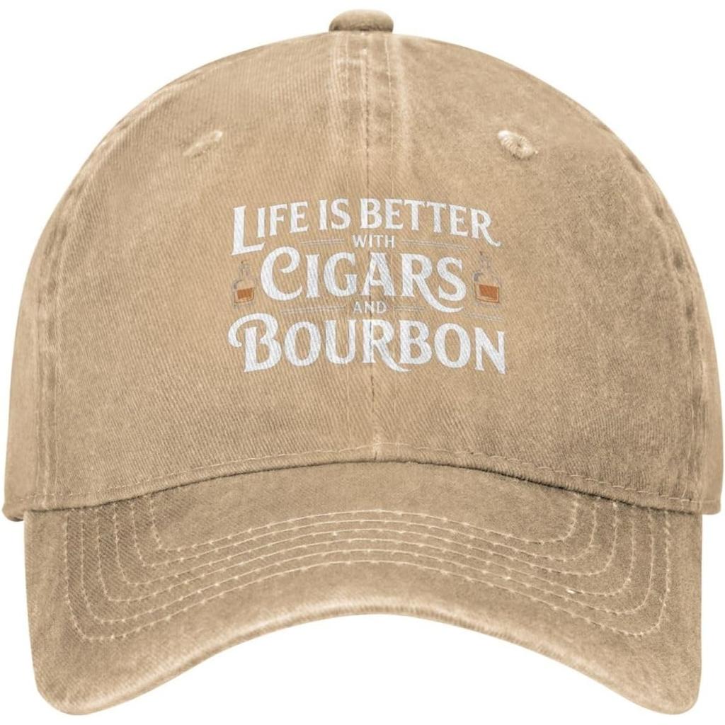Life Is Better with Cigars and Bourbon Baseball Cap Cotton Dad Hat Casual Adjustable Gift