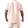 Men's Summer -Color Collared Button-Down Shirt And Shorts Set