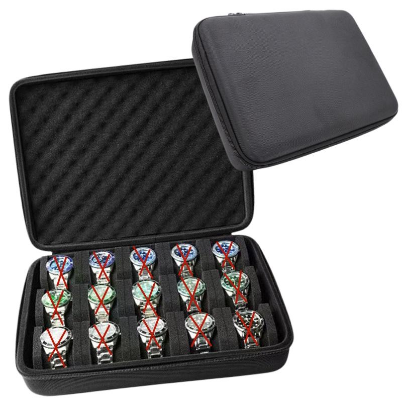 1Pcs Watch Carry Box Hard-Shell 15 Slots Watch Storage Organizer Case Fit For Large And Small Watches With Soft Foam Pillow