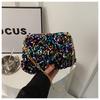 Black And White Sparkly Underarm Bag Women 2024 New Spring Nightclub Chain Small Square Bag Street Fashion