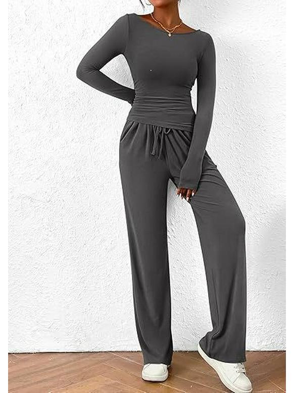 Asymmetrical Long-Sleeve T-Shirt & Wide-Leg Pants Casual Loungewear Set 2025 Autumn Collection