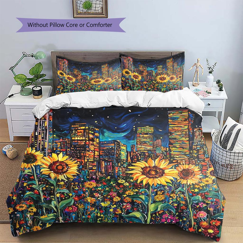 Sunflower Pattern Bedding Quilt Set Home Decoration Gift (1 * duvet cover + 2 * pillowcase without core)