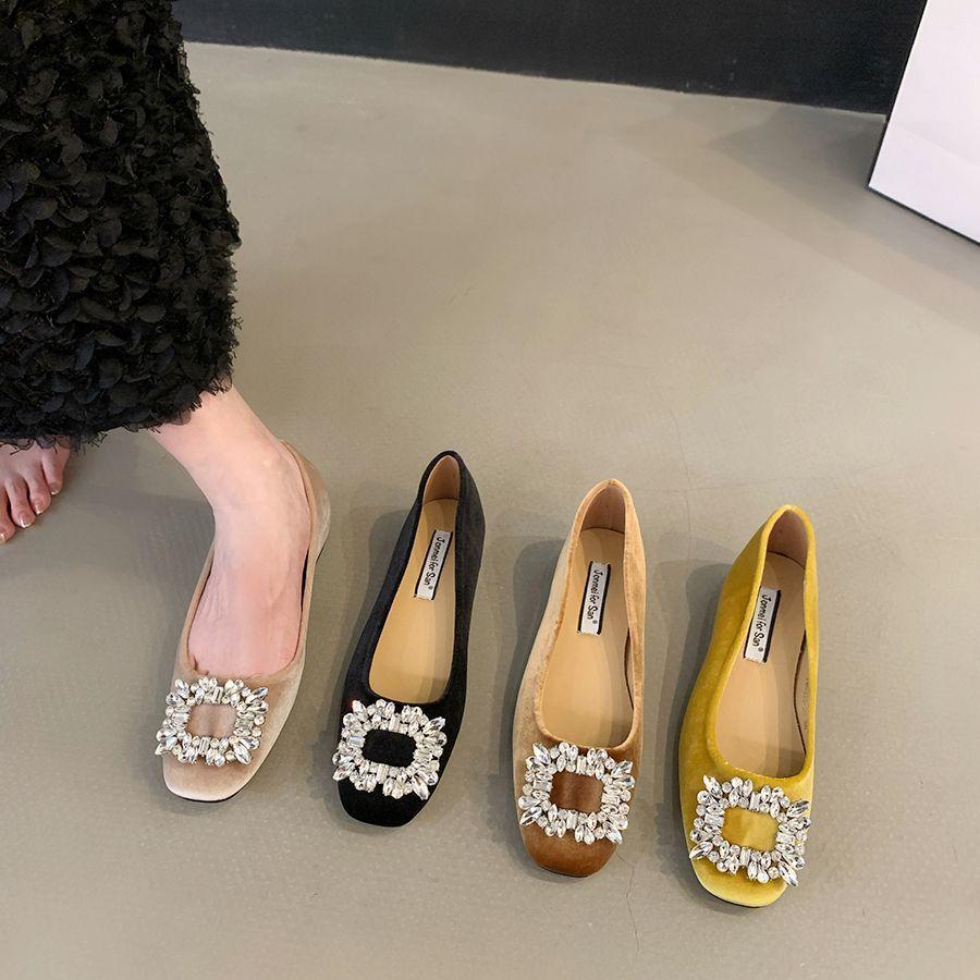 Höhenverstärkende französische quadratische Schnalle Strass Damen flachsohlige einzelne Schuhe 2025 Frühling und Herbst neu retro Temperament Promi leicht mo