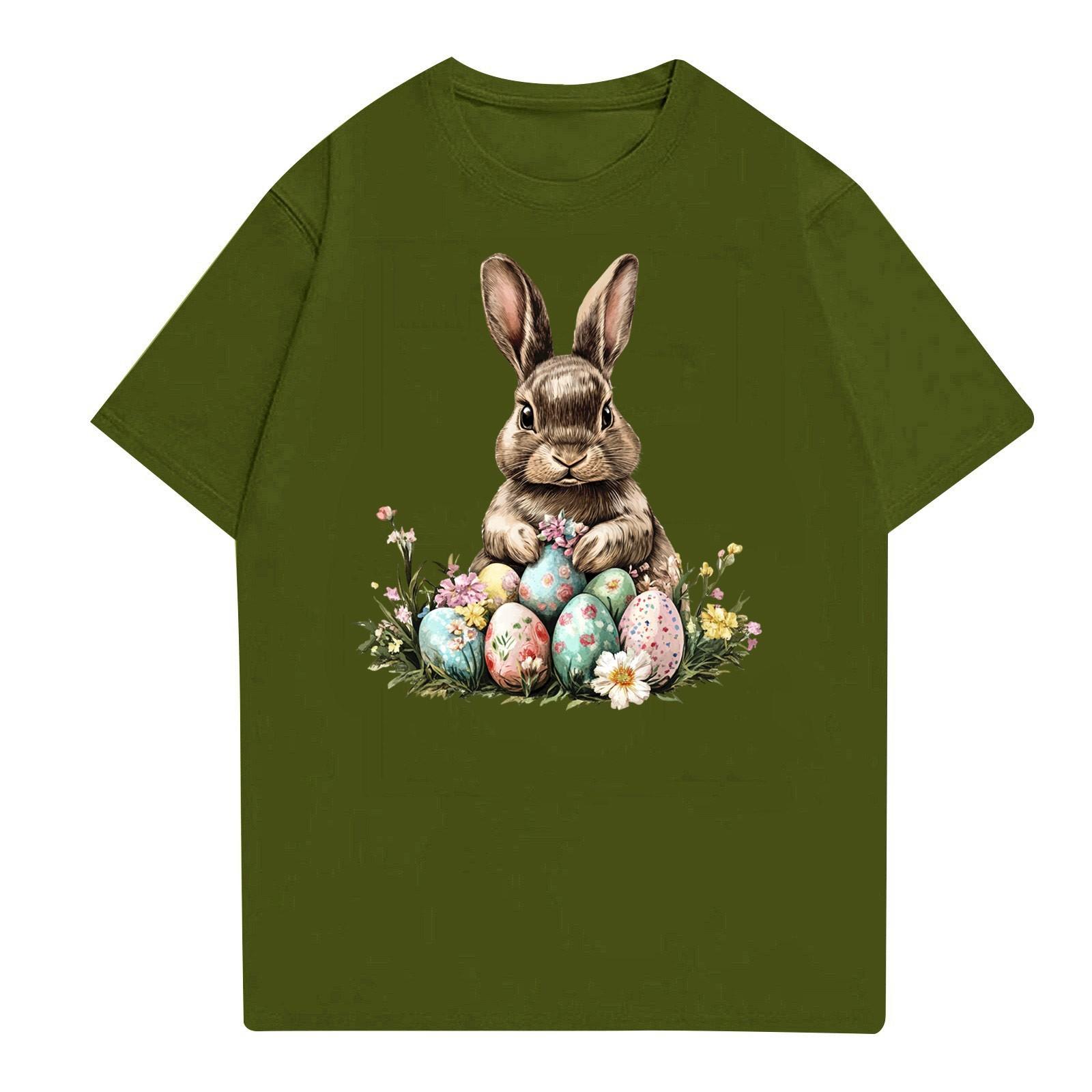

Пасха - мужская повседневная мешковатая футболка с принтом кролика, круглый вырез, пуловер, топ с короткими рукавами L армия зеленый