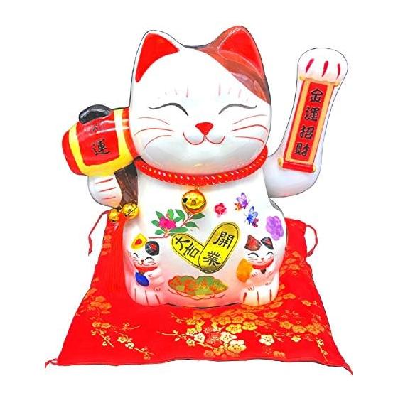 Electric Maneki Neko Hand Moving YRO Zabuton Maneki Cat Dry Battery Good Luck Prosperity Opening Celebration Gift Good Luck Invitation (Wealth
