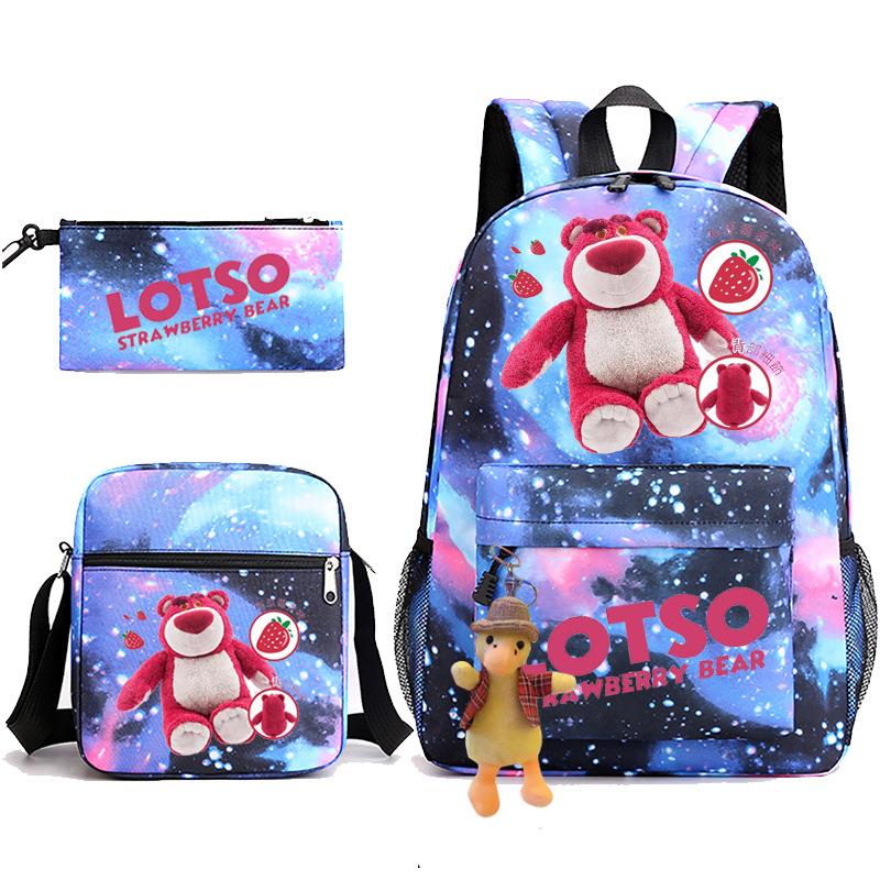 Large Capacity Schoolbag with Shoulder Strap; Student Three-piece Pencil Case Set