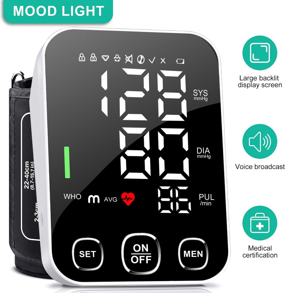 Automatisches Oberarm-Blutdruckmessgerät mit Sprachansage Digitaler BP-Manschette Sphygmomanometer Heimgebrauch Gesundheitsgerät