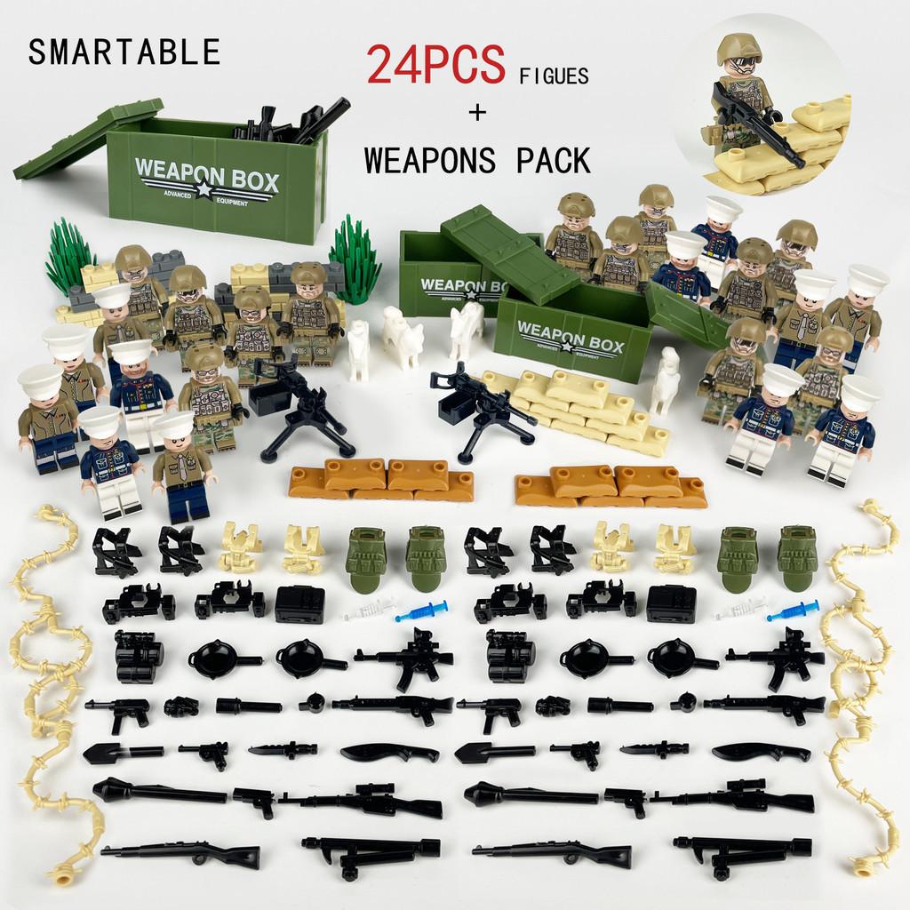 Moc Military Soldiers Building Blocks Figurines Set Plastic Toy With Weapon Accessories And Equipment Bag