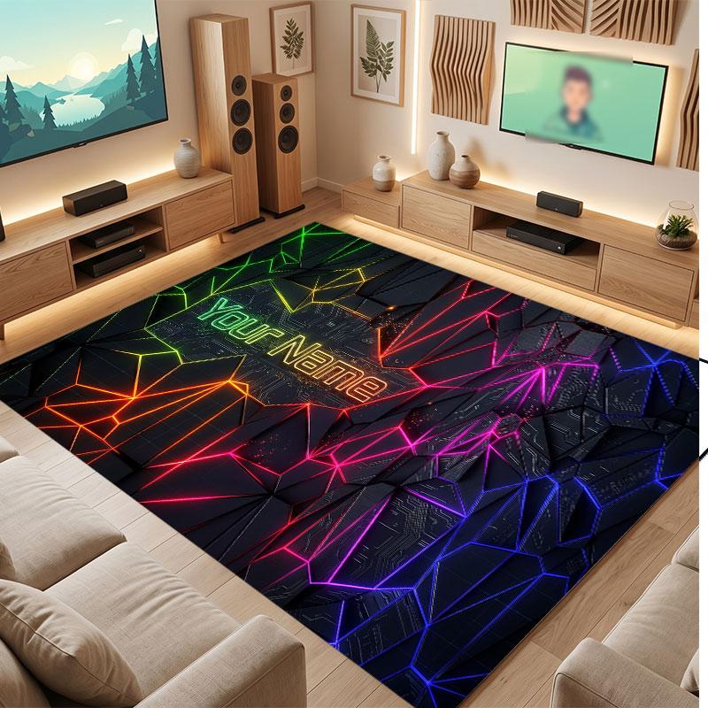 Abstract Geometric Theme Crystal Velvet Floor Rug Personalized Custom Name Text Warm Carpet Home Decoration