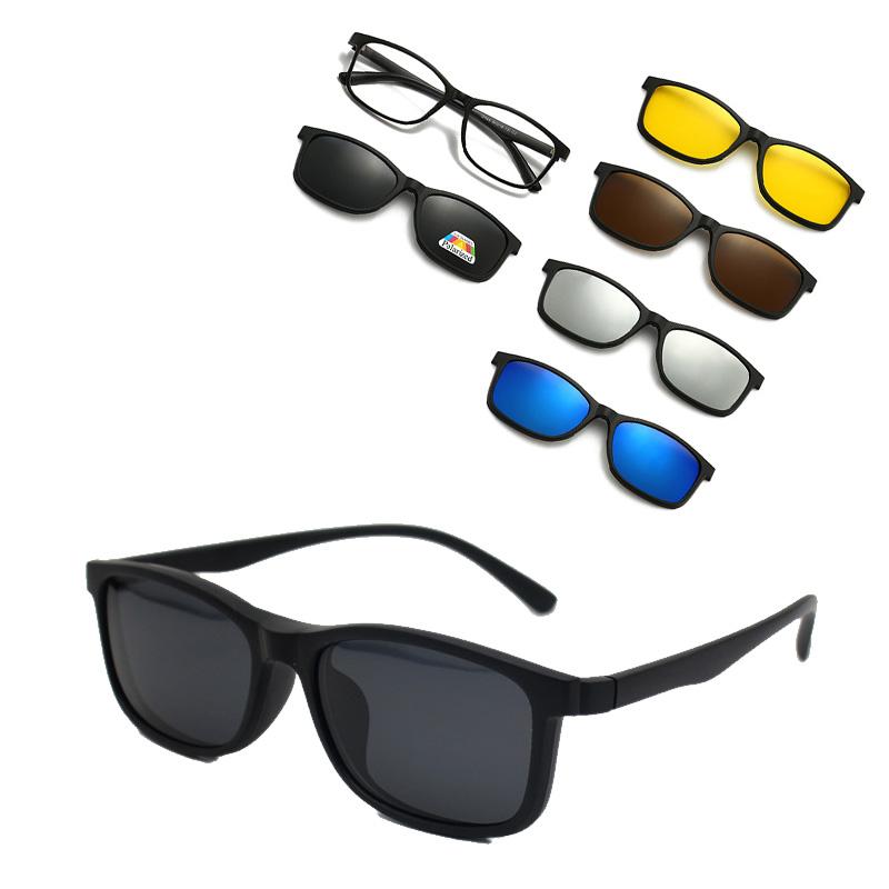 5 Lenes Magnet Clip Sunglasses Square Men Polarized Gray  Frame Custom Prescription Women Myopia Glasses