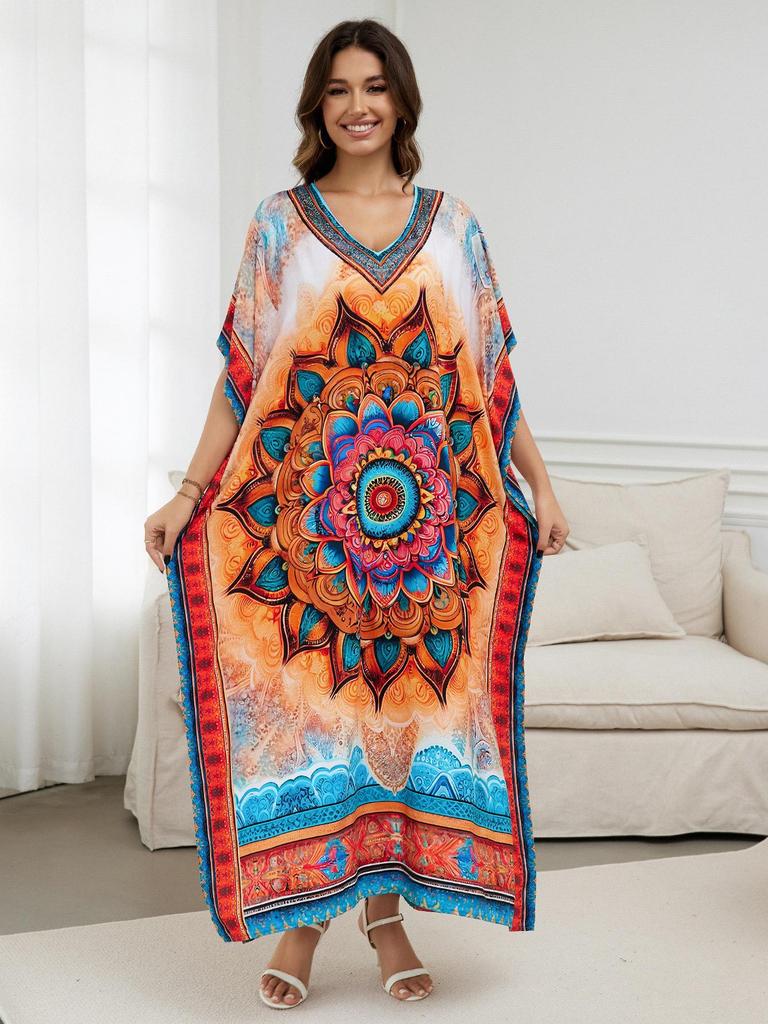European-American Cotton Tie-Dye Beach Dress: Loose Robe & Bikini Cover-Up