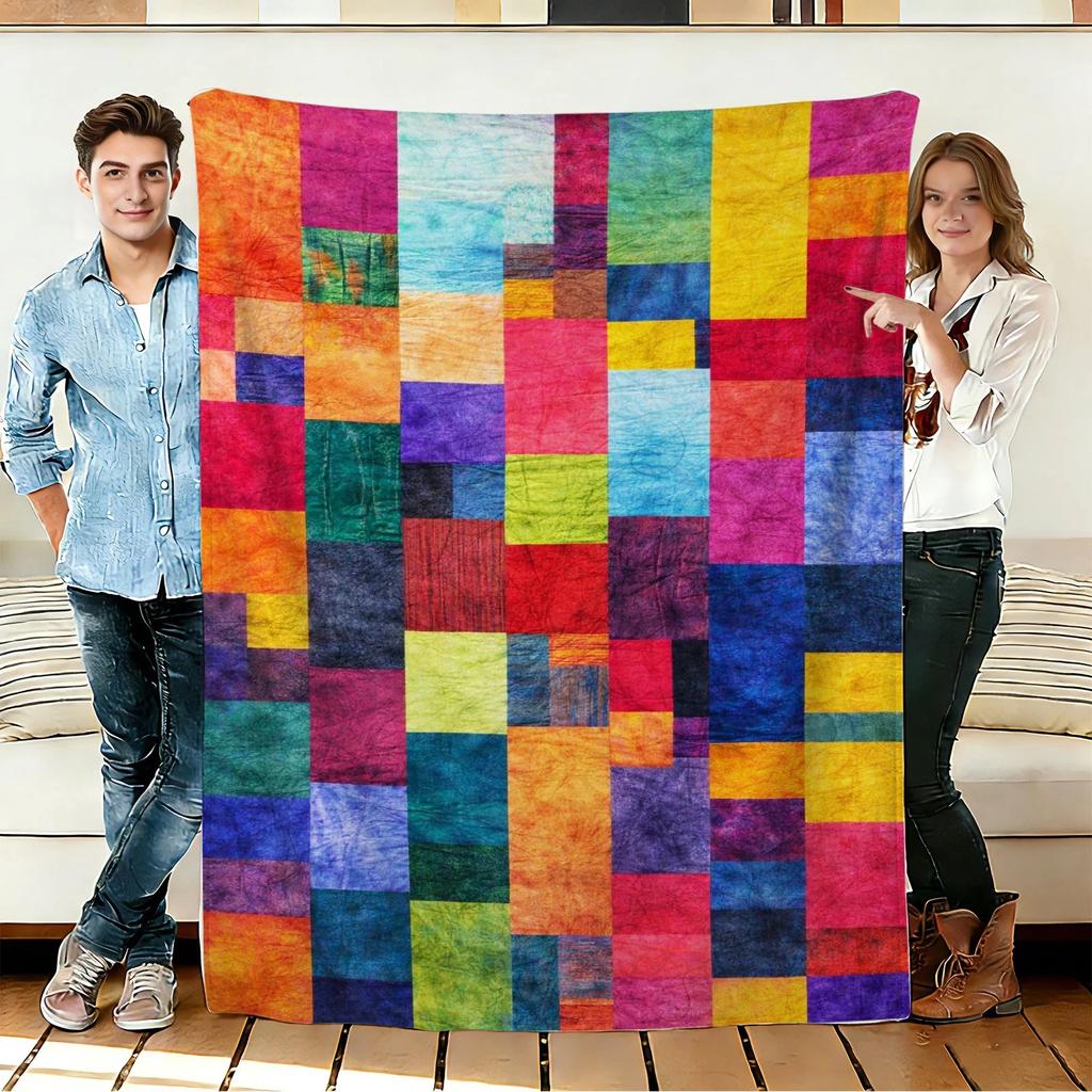 Bunte geometrische Patchwork-Flaneldecke Weiche kuschelige Überwürfe Nickerchen Reisen